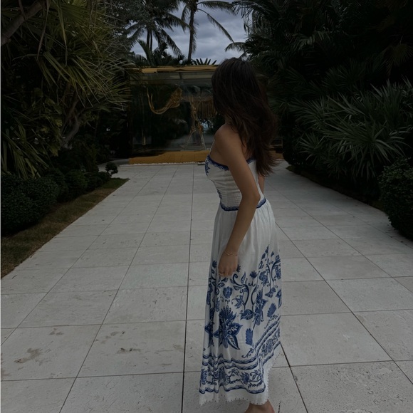 Cotton Elegant Blue and White Floral Dress - Picture 3 of 4